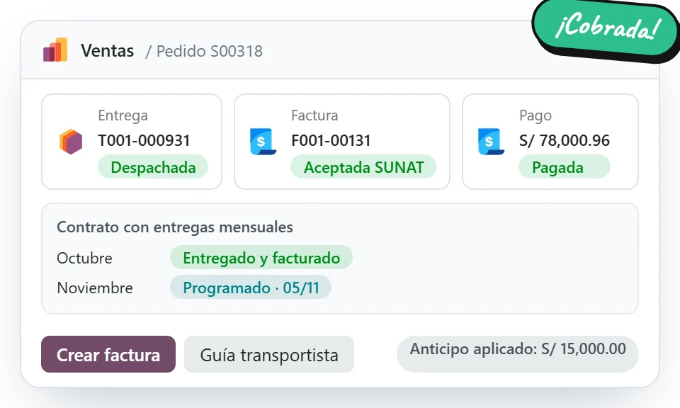 Pedido con la guía despachada, la factura aceptada por la SUNAT y el pago