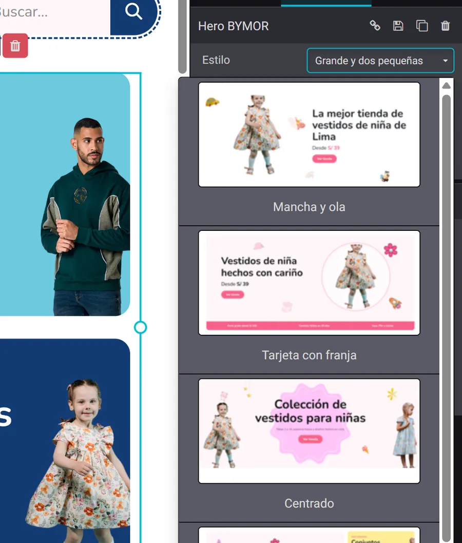 Selector de estilos con miniaturas en el editor