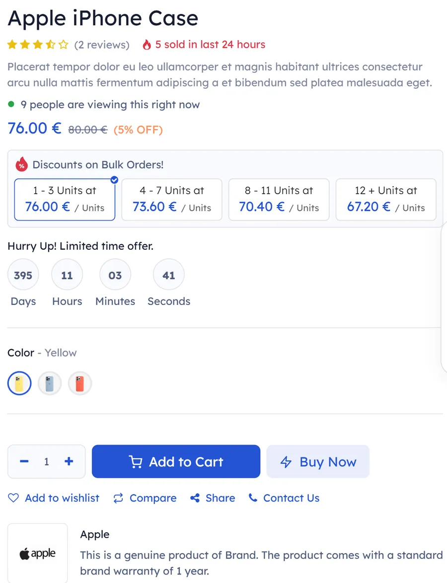 Ficha de producto con descuentos por volumen